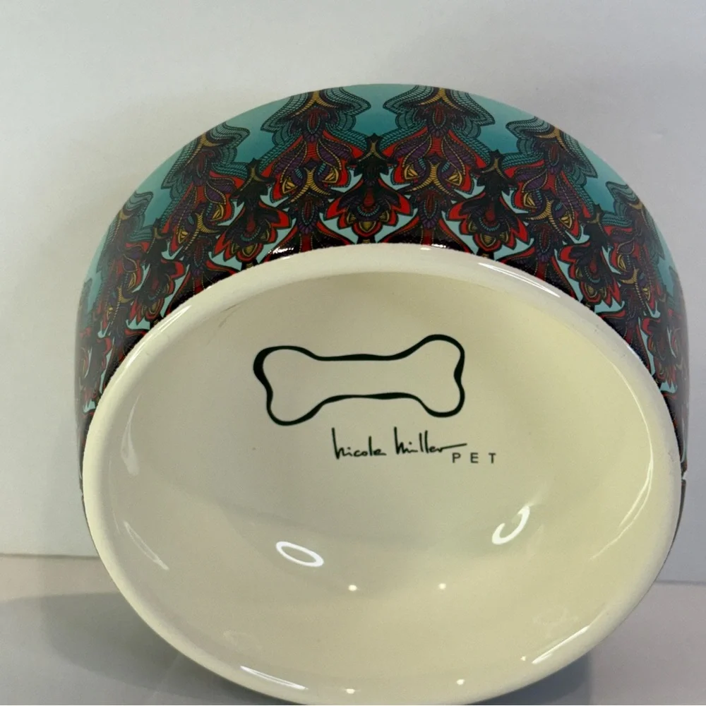 ✨ Nicole Miller Pet Ceramic Bowl – 5” Colorful Pattern Stoneware Dish